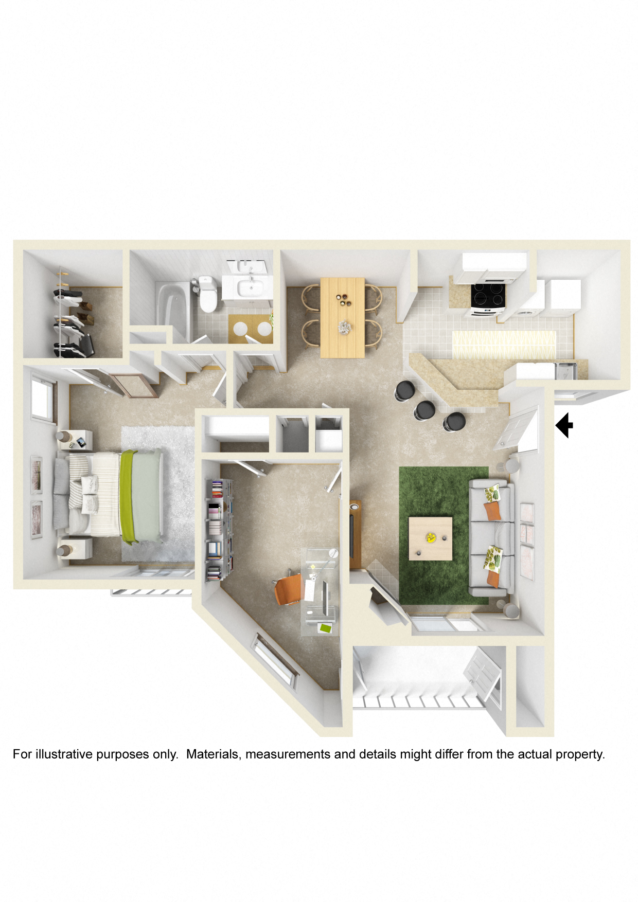 Floor plan for 1 bed, 1 bath, 850 sqft